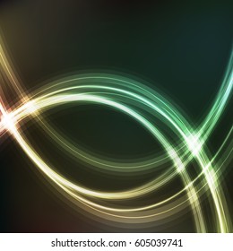 Abstract vector background with luminous curves, colorful lines with golden glow