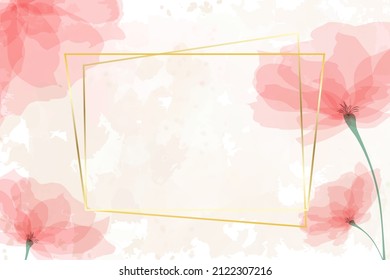 Abstract vector background. A luxurious watercolor template in a minimalist style with artistic transparent colors, gold frames, and a place for text. For banner, poster, website, invitation, postcard