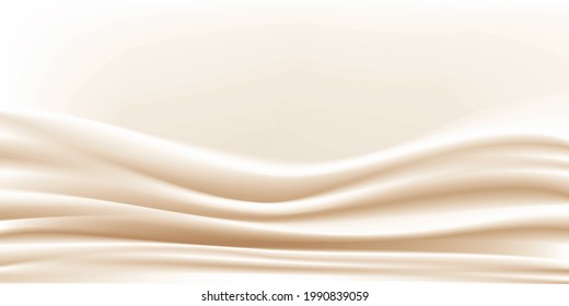 Abstrakter Vektorhintergrund, luxuriöser beiger Stoff oder flüssige Welle. Abstrakter cremefarbener Stoffhintergrund. Rippled wavy milk.Shiny seide gewebe.Cloth soft wave.Creases of satin, Baumwolle.Vektorgrafik