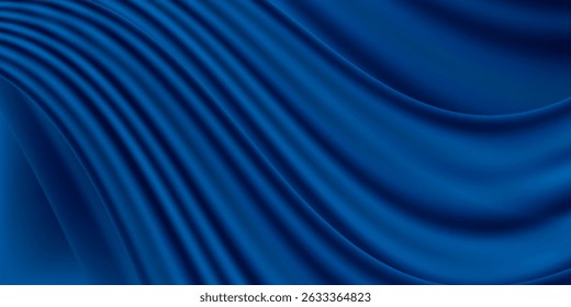 Abstrakter Vektorhintergrund luxuriöses blaues Tuch oder flüssige Welle oder wellige Falten von farbiger Seide Textur Satin Samt Material, luxuriöser Hintergrund oder elegante Tapete
