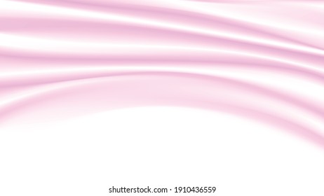 Abstract vector background. Luxury light pink silk or liquid wave.Pastel material with smooth texture.Colorful gradient rippled wavy fabric.Cloth soft wave. Creases of satin or cotton for design