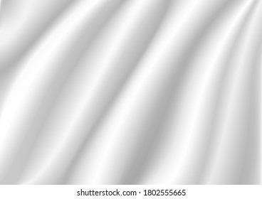 Abstract vector background luxury white cloth or liquid wave Abstract or white fabric texture background. Cloth soft wave. Creases of satin, silk, and cotton.