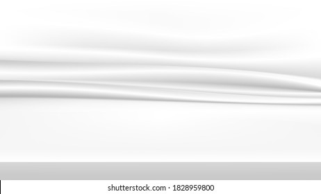 Abstract vector background luxury white cloth or liquid wave Abstract or white fabric texture for show product. Rippled wavy milk.Shiny silk fabric. Cloth soft wave. Creases of satin, silk, and cotton