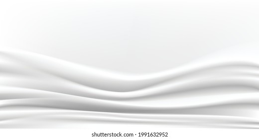 Resumen de fondo vectorial lujo tela blanca o onda líquida Resumen   fondo de textura de tela. Leche ondulada ondulada. Tejido brillante de seda. Ola suave de tela. Creases de satén, algodón.Ilustración vectorial
