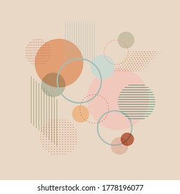 Abstract vector background made with circle, parallelogram shapes and lines.