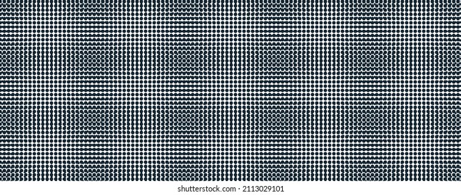 Abstract vector background made with dots Moire, dotted op art effect surreal texture, sound and music waves theme, black and white grid abstraction.