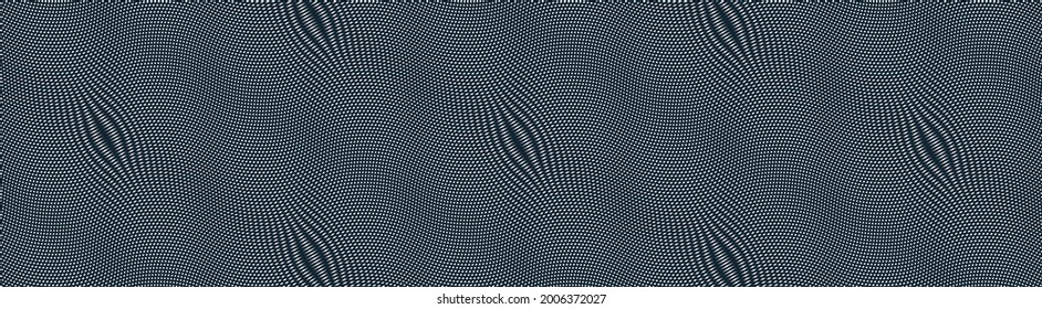 Abstract vector background made with linear Moire, op art effect surreal texture, sound and music waves theme, black and white grid abstraction.