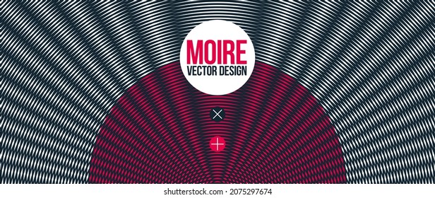 Abstract vector background made with linear Moire, op art effect surreal texture, sound and music waves theme, black and white grid abstraction.