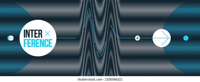 Abstract vector background made with linear Moire, op art effect surreal texture, sound and music waves theme, black and white grid abstraction.