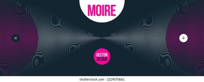 Abstract vector background made with linear Moire, op art effect surreal texture, sound and music waves theme, black and white grid abstraction.