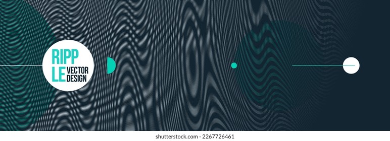 Abstract vector background made with linear Moire, op art effect surreal texture, sound and music waves theme, black and white grid abstraction.