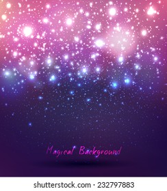 abstract vector background with a magic rain of candles with bokeh and glowing