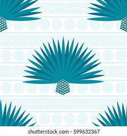 Abstract vector background with maguey. Geometric seamless pattern with blue agave