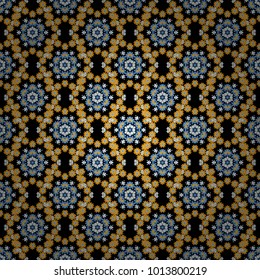 Abstract vector background with mandalas. Vector illustration. Unique geometric bright swatch in blue, orange and black colors. Creative decoration for wallpaper, clothes, textile.