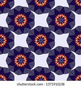 Abstract vector background with mandalas. Vector illustration. Creative decoration for wallpaper, clothes, textile. Unique geometric bright swatch in blue, green and violet colors.