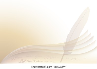 Abstract vector background of the manuscript sheets of paper and a pen