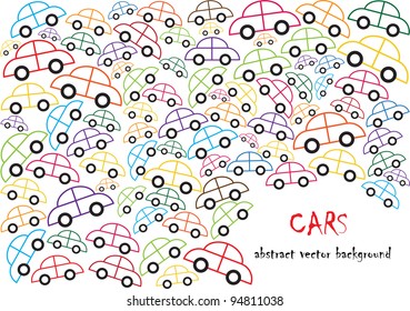 abstract vector background with many colorful cars isolated on white background with place for your text