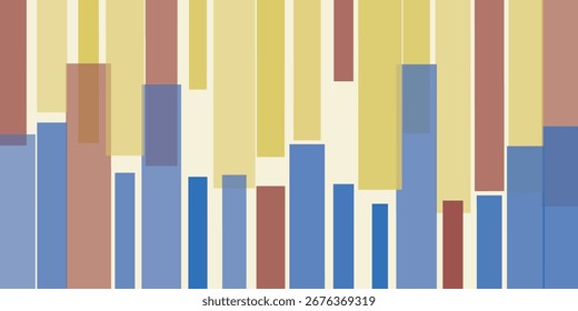 Abstract vector background with many overlapping brown, blue and beige thick vertical bars. Modern geometric design, perfect for digital art, banners, templates, wallpapers, and creative projects.