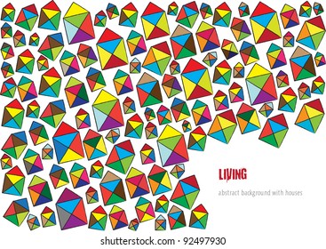 abstract vector background with many small colorful houses in crazy colors isolated on white background and place for your text