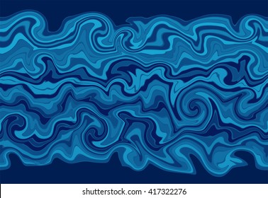 Abstract vector background in marble style, repeating blue wavy border