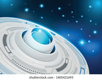 Abstract vector background. Matrix of glowing stars with illusion of depth and perspective
