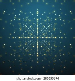 Abstract vector background. Matrix of glowing stars with illusion of depth and perspective. Abstract futuristic space background