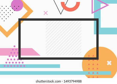 Abstract vector background in memphis style with frame for text. Bright design for printing.