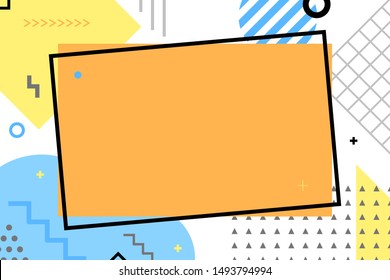 Abstract vector background in memphis style with frame for text. Bright design for printing.