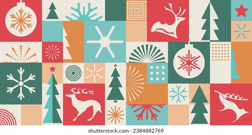 Abstract vector background, minimalistic geometric shapes, winter and new year theme, seamless pattern, banner