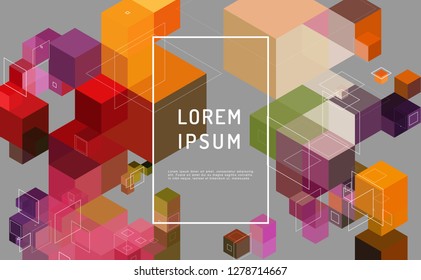 Abstract vector background. Modern composition with cube and lines shape and place for text or message