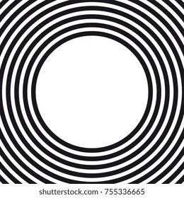 Abstract vector background. Modern graphic template. Circles going to the center. Optic illusion