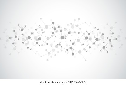 Abstract vector background with molecular structures, genetic engineering, molecules DNA, neural network, scientific research. Innovation concept of technology, science, healthcare, and medicine.