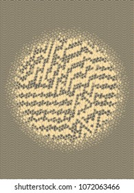 Abstract vector background. Monochrome circular raster composition of geometric shapes.