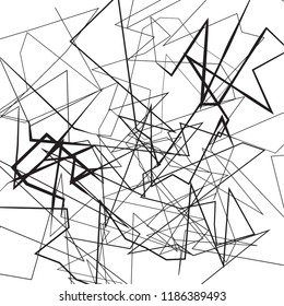 Abstract vector background with monochrome random intersecting lines. Tangled asymmetrical illustration.