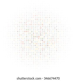 Abstract vector background. Mosaic of the colorful letters alphabet on the white background. The matrix of letters