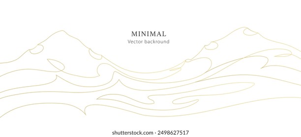 Abstrakter Vektorhintergrund mit Bergen. Minimalismus Kunst mit goldenen Linien. Schallwelle. Goldfluss. Abstrakte Landschaft. Line Art Berg Design Vorlage. Minimalistisches horizontales Premium-Banner, Header