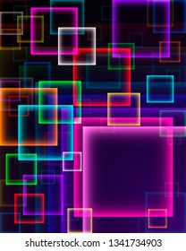 Abstract vector background with multicolor bright neon cquares and with place for text.