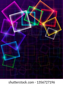 Abstract vector background with multicolor bright neon cquares.