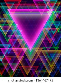 Abstract vector background with multicolor bright neon triangles.