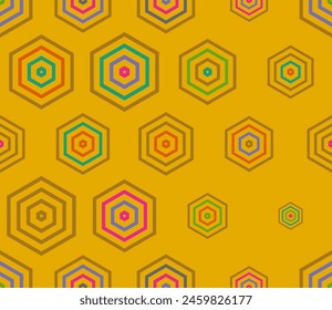 Abstract vector background. Multicolored geometric elements of varied sizes. Simple stacked hexagons pattern. Large hexagons. Tileable pattern. Seamless vector illustration.