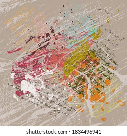 Abstract vector background with multi-colored paints stains on a canvas texture. Use for backgrounds, textures, advertisements, web designs. packaging, paper, fabric.
