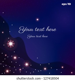 Abstract vector background. Night sky with stars and fog. Place for your text.