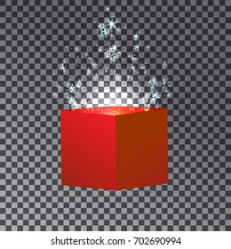 Abstract vector background with opened red present box with lights inside. Can be used for web, print, christmas or greeting card