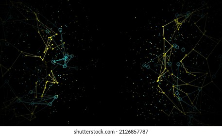 Abstract vector background. Orange and cyan dots connected by lines. Lines plexus in 3d. Vector illustration.