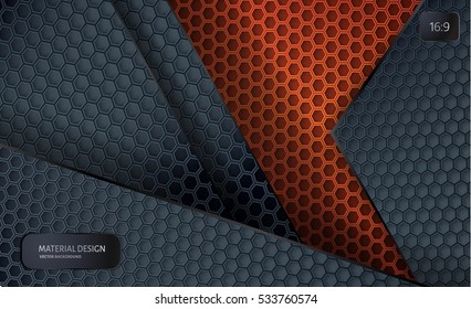 Abstract vector background.  Overlapping carbon grid. Material Design style. Hexagon grid. Vector design. Technology background. 16:9