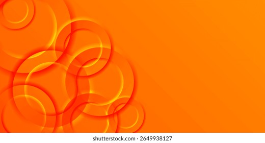 An abstract vector background with overlapping translucent red and yellow rings on a vibrant orange gradient, creating a dynamic and energetic visual effect.