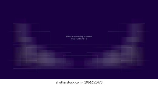 Abstract vector background with overlay of blue squares on dark blue backdrop. Backdrop or typography design with place for text.