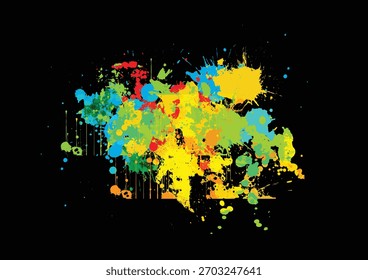 Fondo de Vector Abstractas con salpicaduras de pintura y efectos de salpicaduras de pintura en color negro. Ilustración Diseño de Vector