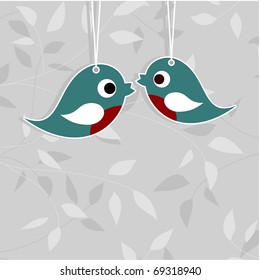 abstract vector background with pair birds and leafs