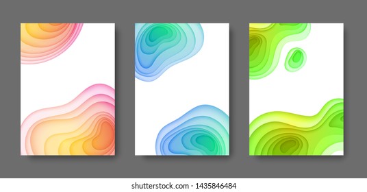 Abstract vector background paper cut. Gradient futuristic shapes. Wavy geometric template. Fluid frames